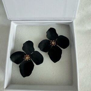 Anthropologie Elegant Black Floral Earrings